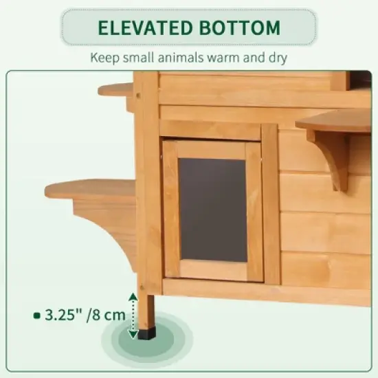 Gulches PawHut 2-story Cat House Outdoor, Weatherproof Wooden Cat Enclosure for Feral Cats, Natural image {5}