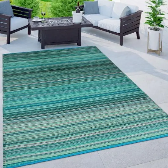 World Rug Gallery Contemporary Stripe Reversible Plastic Outdoor Rugs image {6}