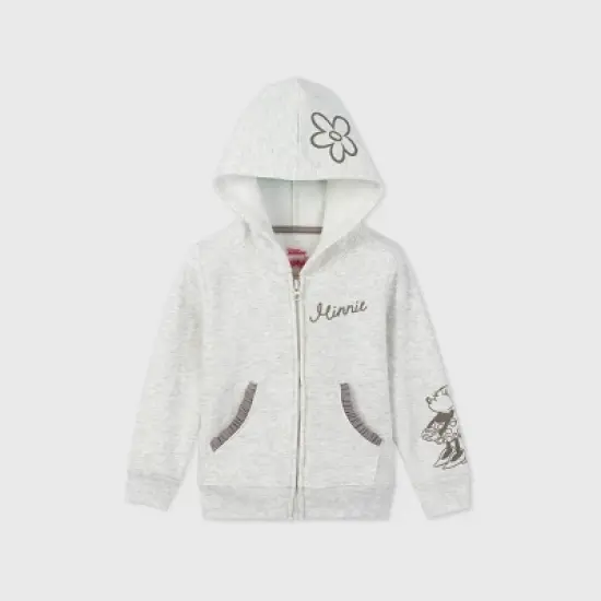 Toddler Girls' Minnie Mouse Hooded Zip-Up Sweatshirt - Oatmeal Gray image {2}