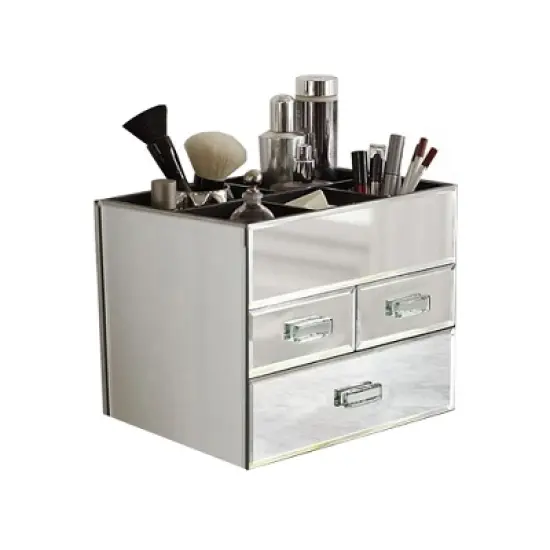 OnDisplay Miro 3 Drawer Tiered Mirrored Glass Makeup/Jewelry Organizer image {3}