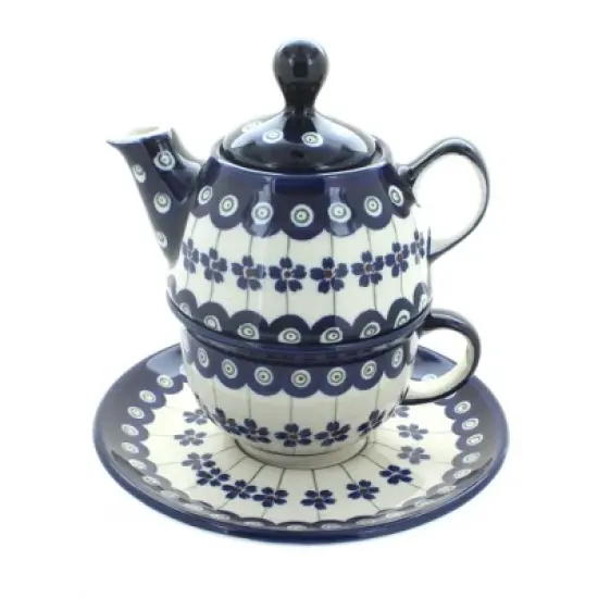 Blue Rose Polish Pottery 1148-775 Zaklady Individual Teapot & Cup image {4}