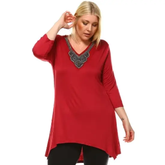 Women's Plus Size Embellished V-Neck Luna Tunic Top - White Mark image {7}