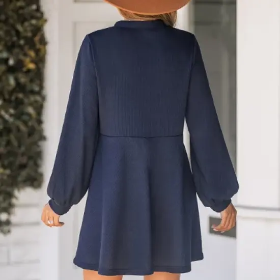 Women's Navy Blue Half-Placket Mini Dress - Cupshe image {4}