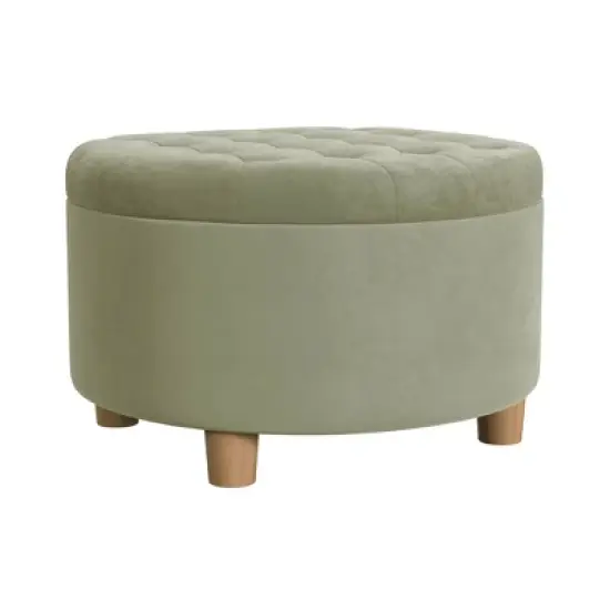 Tufted Round Storage Ottoman Light Sage Green Velvet - HomePop image {2}