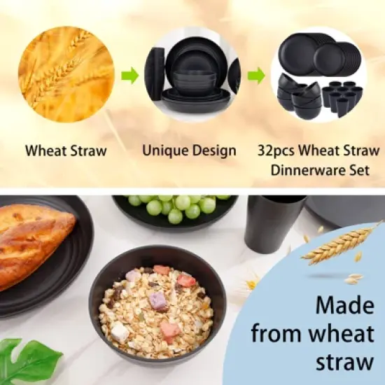 Itopfox Wheat Straw Dinnerware Set for 8, Includes Plates, Bowls & Cups, Unbreakable & Dishwasher Safe, Perfect for Parties, Picnics & Everyday Use image {4}