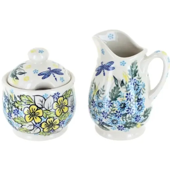 Blue Rose Polish Pottery 1583 Vena Cream & Sugar Set image {1}
