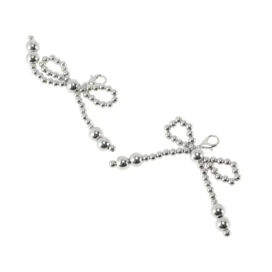 Unique Bargains Faux Pearl Bow Style 11 Shoelace Charms Silver Tone 1 Pair image {3}