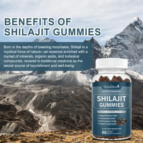 Mulittea Shilajit Gummies 800mg for Energy & Immune Support - 60 Gummies (Strawberry) image {3}