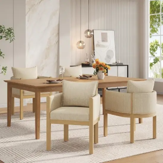 Christopher Knight Home Keera Modern Rubberwood Linen Upholstered Armchairs (Set of 4) image {9}