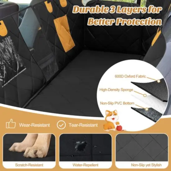 Costway Dog Car Seat Cover for Back Seat w/ Mesh Windows Waterproof & Scratch-proof image {7}