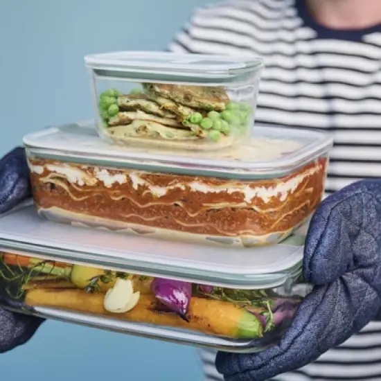 MEPAL 51oz Easyclip Rectangular Glass Storage Box with Lid Nordic Sage image {3}