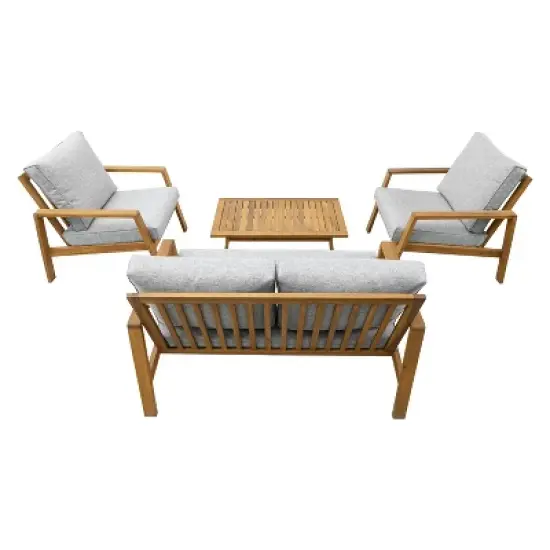 Saman 4pc FSC Wood Patio Set with Cushions - Gray - DUKAP image {4}
