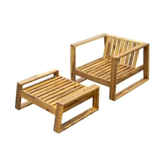 3-Piece Outdoor Patio Lounge Set, Acacia Wood Armchair with Ottoman and Side Table, Weather-Resistant Cushioned Seating - ModernLuxe image {7}