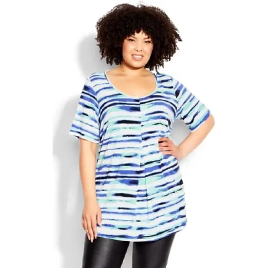 Women's Plus Size Liv Pleat Front Tunic  - Breeze Strp | AVENUE image {5}