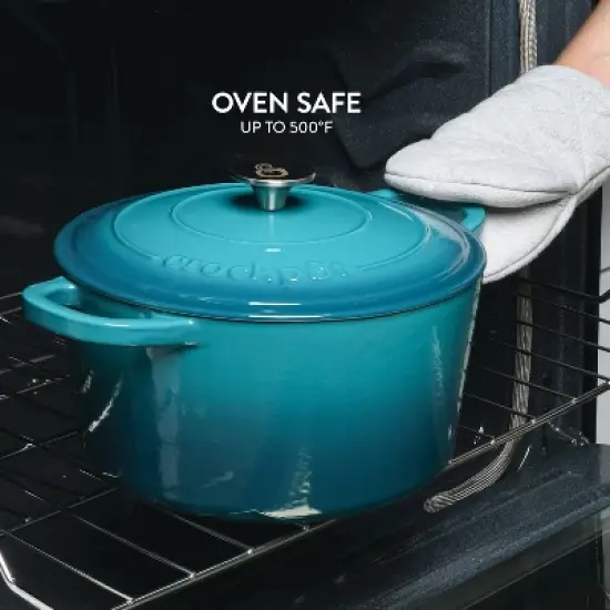 Crock-Pot 6qt Artisan Round Dutch Oven Teal Ombre: Enamel Surface, Oven-Safe, Gas & Electric Compatible, 14" Diameter image {10}