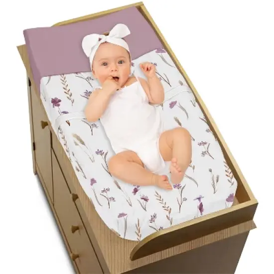 Sweet Jojo Designs Girl Changing Pad Cover Watercolor Floral Garden Purple and Taupe image {2}