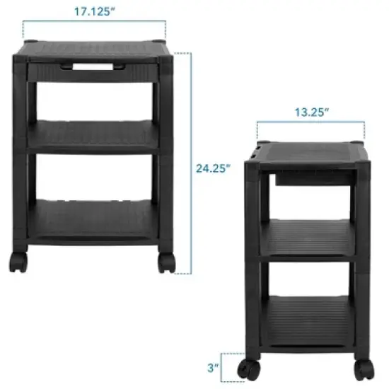 Mount-It! 3 Tier Mobile Printer Stand with Drawer | Height Adjustable Printer Cart with 4 Swivel Wheels and Cable Management | Rolling Printer Stand image {6}