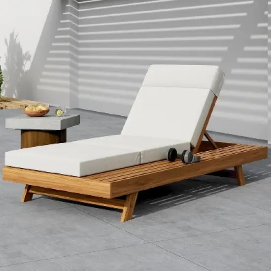 Christopher Knight Home Darla Outdoor Acacia Wood Adjustable Chaise Lounge with Water-Resistant Cushion image {10}