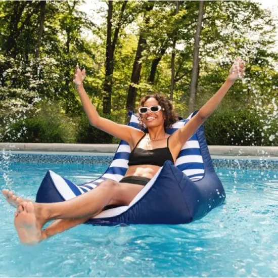 Big Joe Captain's Float No Inflation Needed Pool Lounger with Drink Holder, Quick Draining Fabric image {1}