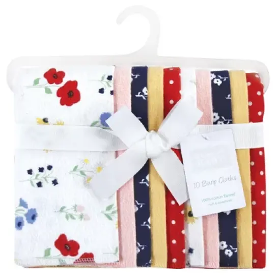 Hudson Baby Infant Girl Cotton Flannel Burp Cloths, Wildflower, One Size image {1}