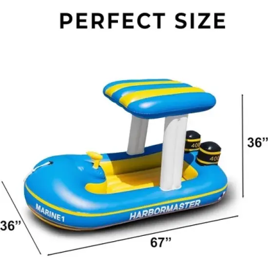 Zone Tech Inflatable Patrol Boat Pool Float Ride On with Fun Constant Flow Water Squirter for Kids Cool Retro Style for Beach Ocean Pool Lake image {2}