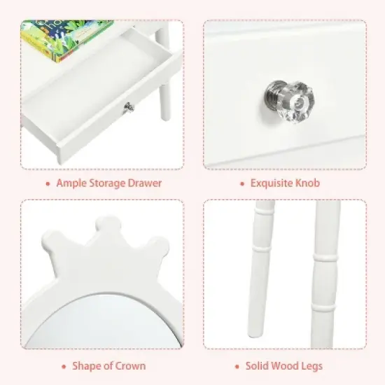 Costway Kids Vanity Makeup Table & Chair Set Make Up Stool Play Set for Children image {8}