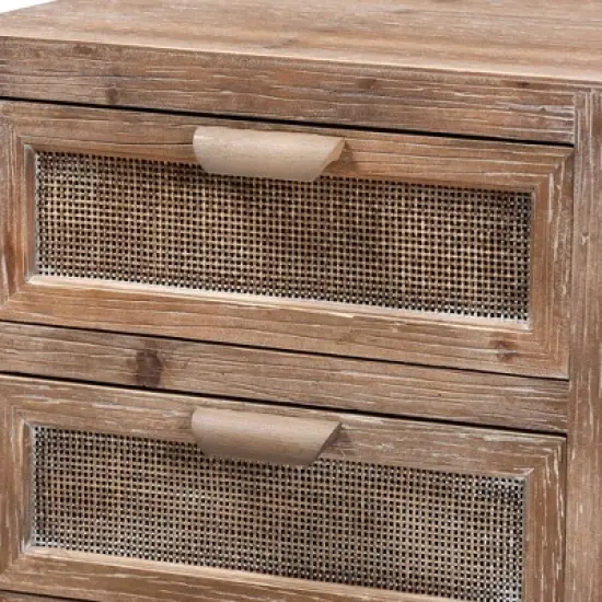 Calida Wood and Rattan 2 Drawer Nightstand Brown - Baxton Studio image {4}