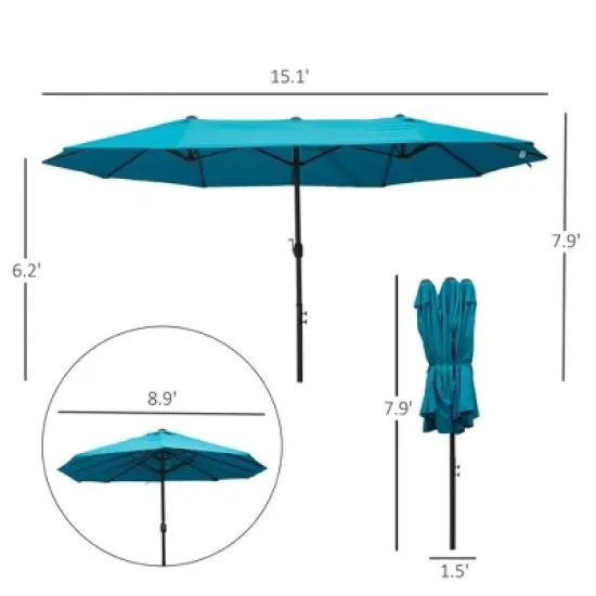 NicBex 15FT Large Double-Sided Patio Umbrella,Oversized Outdoor Market Umbrella,Patio Umbrella with Crank & Vents for Pool & Deck image {4}
