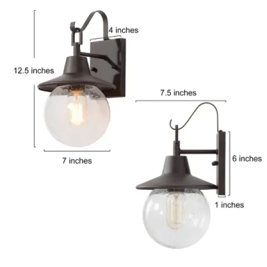 2pk 12.5" Metal/Glass Globe Outdoor Wall Lamps Rusty - LNC image {10}