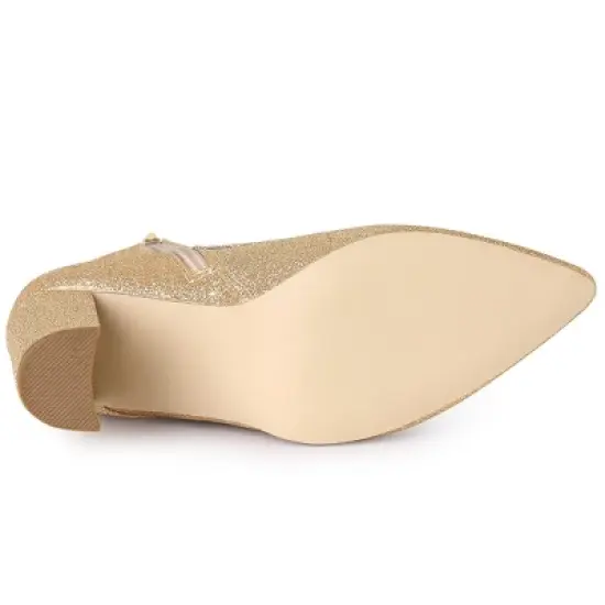 Allegra K Women's Glitter Pointed Toe Block Heel Ankle Boots image {5}