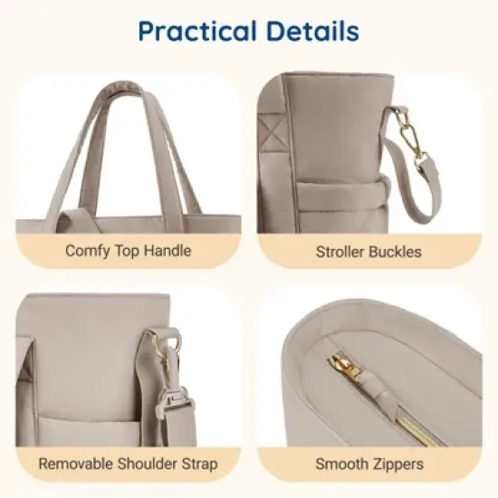 Itopfox Lightweight Diaper Tote Bag with Insulated Pockets, Stroller Straps, and Multiple Carry Options for Travel and Daily Use image {4}