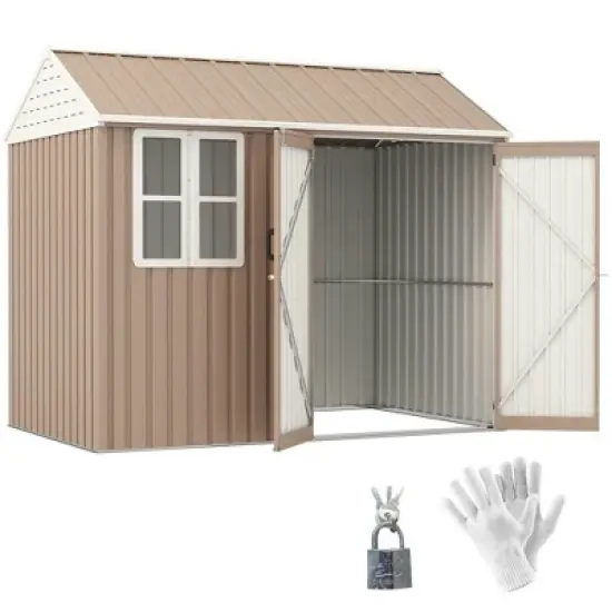 Resenkos Storage Garden Shed,Garden Sheds,8' x 6' Metal Garden Storage Shed w/ Doors, Window and Air Vents, Brown image {8}