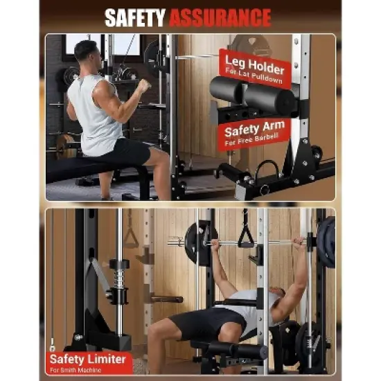 Acekool 2200LB Smith Machine Power Cage, Multi-Function Home Gym with Cable Crossover, LAT Pulldown, Squat Rack, Attachments image {7}