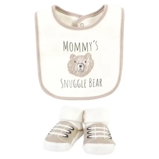 Hudson Baby Cotton Bib and Sock Set, Snuggle Bear, One Size image {2}