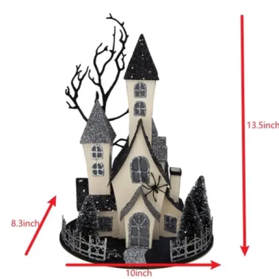 Whisen Halloween Cardboard Haunted House Decor with LED Lights, Battery Powered - Beige & Black image {8}