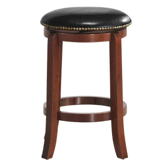 Costway 24'' Swivel Bar stool Leather Padded Dining Kitchen Pub Bistro Chair Backless image {7}