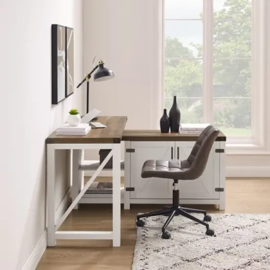 Farmhouse Rustic L Shaped Desk with Storage - Saracina Home image {10}