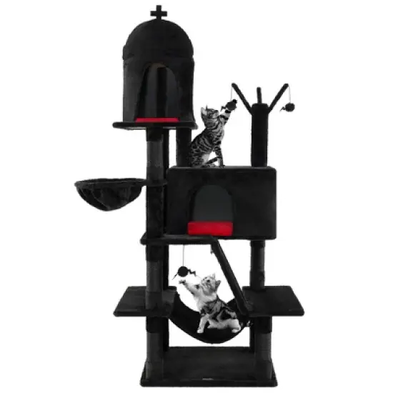 Tangkula Gothic Cat Tree for Indoor Cats Black Large Cat Tower w/ 2 Cat Condos image {10}