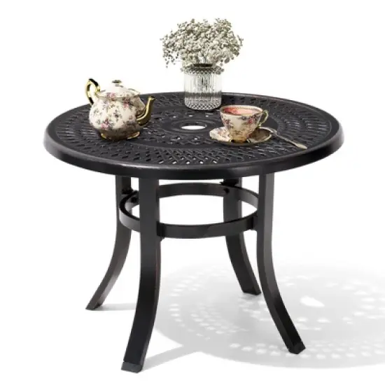 Crestlive Products Cast Aluminum Patio Side Table Outdoor Round Anti-Rust with Umbrella Hole Coffee Bistro Table  24&rsquo;&rsquo; Black with Bronze Spot image {8}