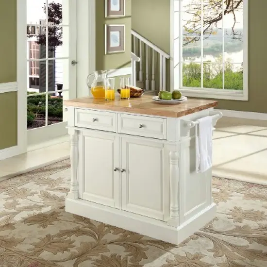 Crosley Butcher Block Top Kitchen Island - White image {3}