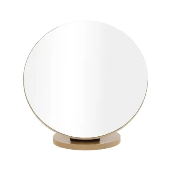Unique Bargains Large Round Desktop Cosmetic Mirror Wood Color 1 Pc image {3}