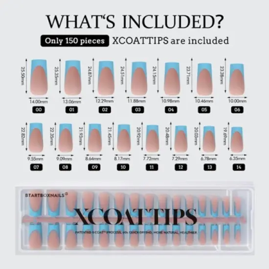 BTArtboxnails XCOATTIP&reg; Press-On Nails - Blue Pastel French - Long Square -150ct image {11}
