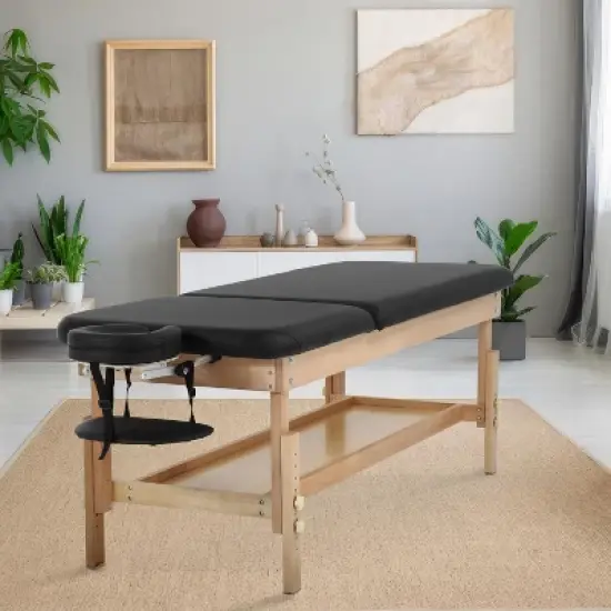 BestMassage Wooden Massage Table 2 Folding Spa Bed with Plush Cushioning, Black image {1}