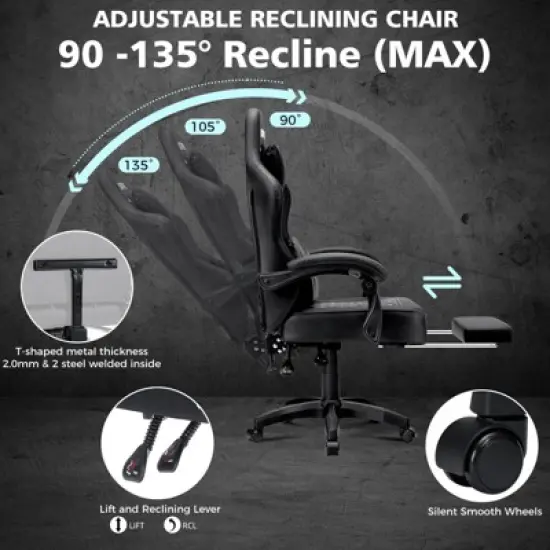 Hoffree Leather Massage Gaming Chair Ergonomic Office PC Chair with Footrest & Adjustable image {5}