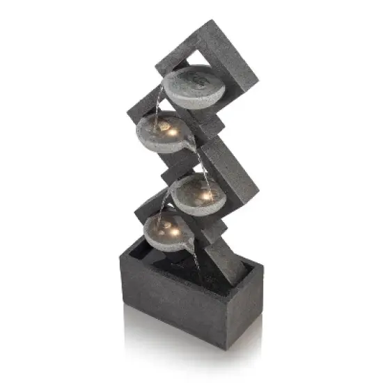 39" Resin Indoor/Outdoor Soothing 4-Tier Zen Fountain with LED Lights Gray - Alpine Corporation image {4}