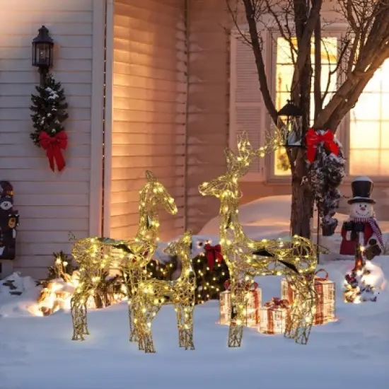 LuxenHome 3-Piece Gold Glitter Deer Family Outdoor Holiday Decoration with Lights Brown image {4}