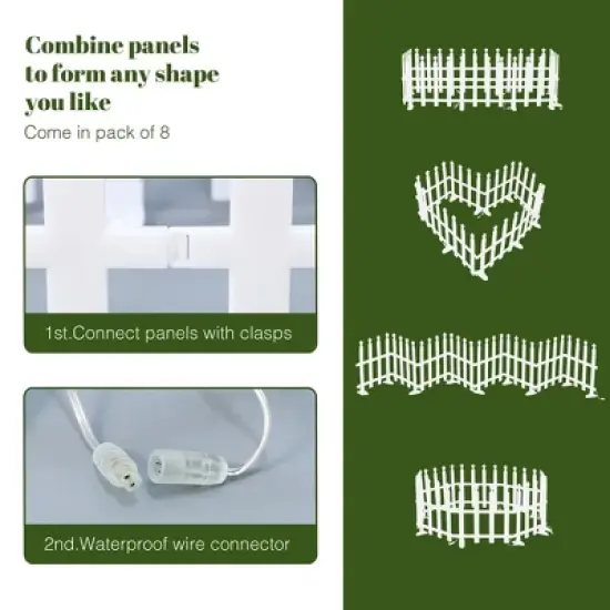 LuxenHome 8-Piece Light Show Star-Topped Fence Design Outdoor Decoration White image {2}