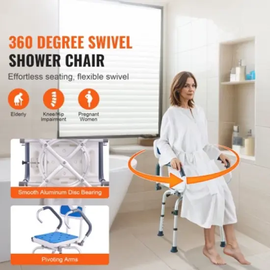 VEVOR Swivel Shower Chair 360 Degree, Adjustable Shower Seat with Pivoting Arms, Non-Slip Rotating Bathtub Shower Chair, 400LBS Capacity, White+Blue image {2}