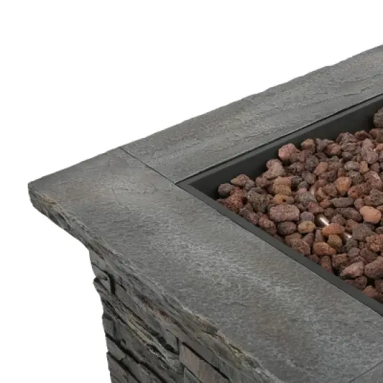 35 Inch Square Outdoor Fire Pit with Built In Propane Tank Storage and Stone Inspired Design image {11}