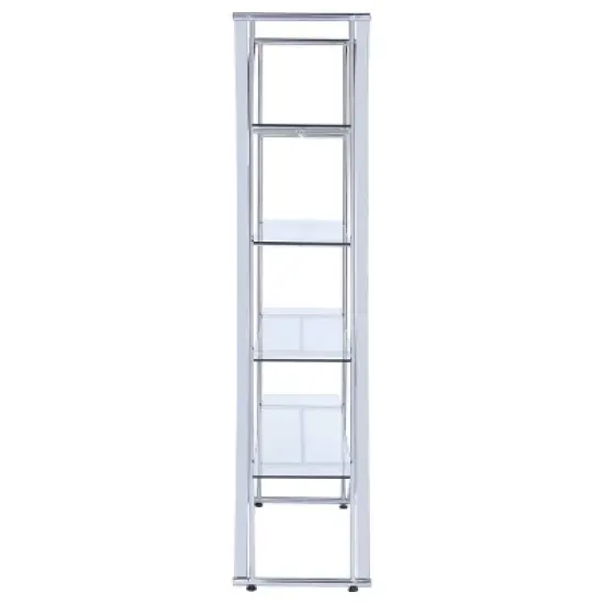 72.5" Contemporary 4 Shelf Bookcase with Glass Shelves Chrome - Coaster image {4}